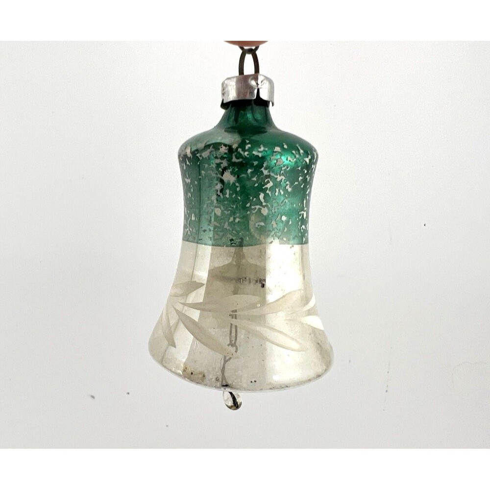 Vtg Germany Mercury Bell w/ Clapper Blown Glass Christmas Tree Ornament Mica 🔔